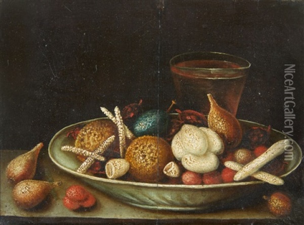 Still Life With Almonds, Sweetmeats And Drink Oil Painting - Georg Flegel