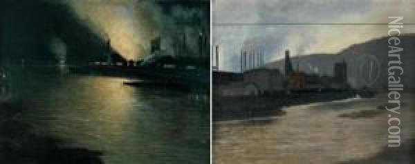Mills At Night: Adouble-sided Work Oil Painting - Aaron Harry Gorson