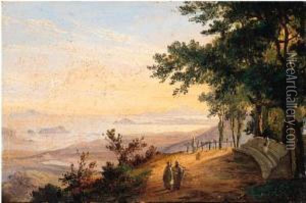 Veduta Della Costa Napoletana Con Capri Sullo Sfondo Oil Painting - Gabriele Smargiassi