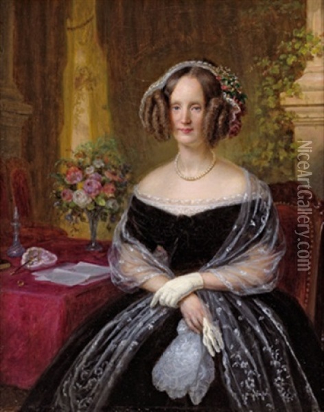 Adelaide Von Mecklenburg, Geb. Von Platen, Gemahlin Heinrich Von Mecklenburgs, Portrait Oil Painting - Franz Schrotzberg
