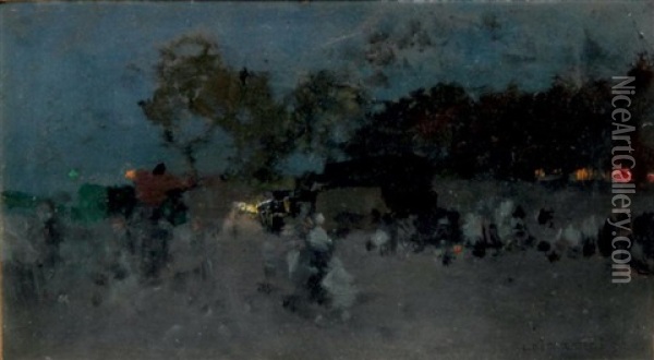 Scene De Campement De Bohemiens A La Nuit Oil Painting - Luigi Loir
