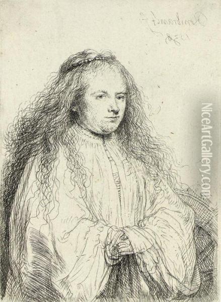 The Little Jewish Bride (saskia As Saint Catherine) (b., Holl. 342; H. 154) Oil Painting - Rembrandt Van Rijn