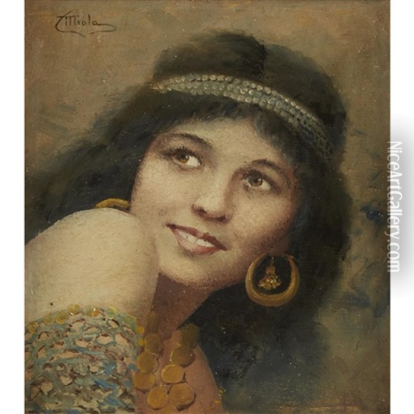 Young Beauty Wearing Jewelry Oil Painting - Camillo Miola