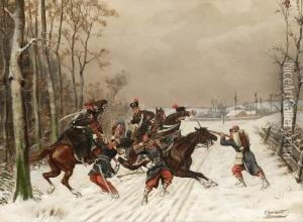 Szene Aus Dem
 Deutsch-franzosischen Krieg 1870/71. Oil Painting - Christian Ii Sell
