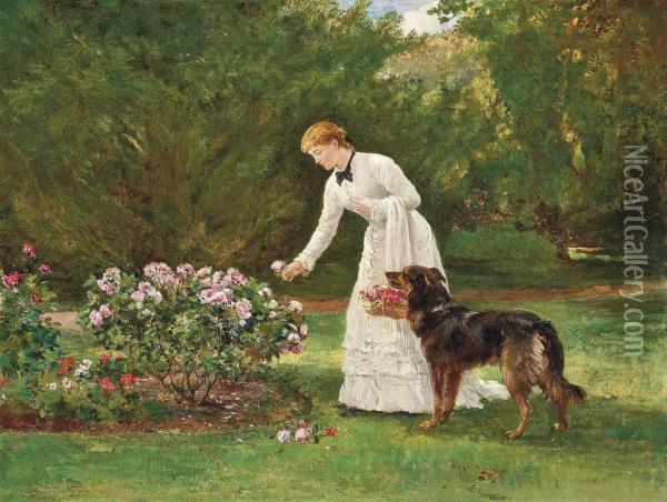 In The Rose Garden Oil Painting - Heywood Hardy