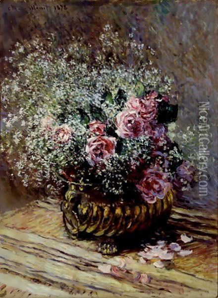 Fleurs Dans Un Pot (Roses Et Brouillard) Oil Painting - Claude Oscar Monet