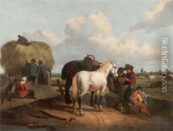 Bauern Mit Ihren Pferden Auf Dem Feld Oil Painting - Joseph Jacops