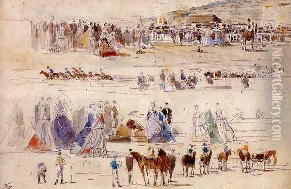 The Racetrack at Deauville Oil Painting - Eugene Boudin