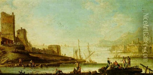 Capriccio View Of Mediterranean Ports Oil Painting - Johann Anton Eismann