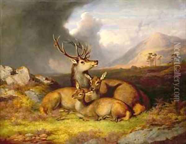 Highland Felicity Ben Lebrig in the Background Oil Painting - James William Giles
