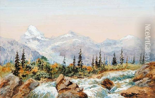 The Rocky Mountain Oil Painting - J. Baber
