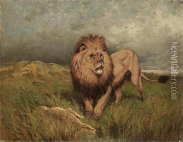 Lion And Prey Oil Painting - Rosa Bonheur