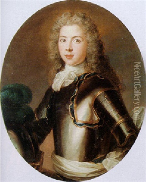 Portrait Of A Young Man Wearing Armour (francois De Lorraine?) Oil Painting - Alexis-Simon Belle