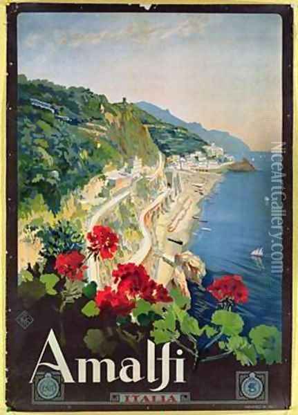 Poster advertising the Amalfi Coast Oil Painting - Mario Borgoni