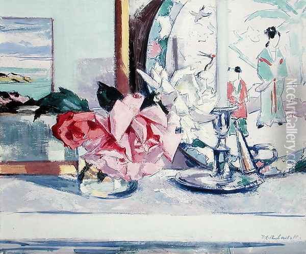 A Still Life - Roses (lona) Oil Painting - Francis Campbell Boileau Cadell