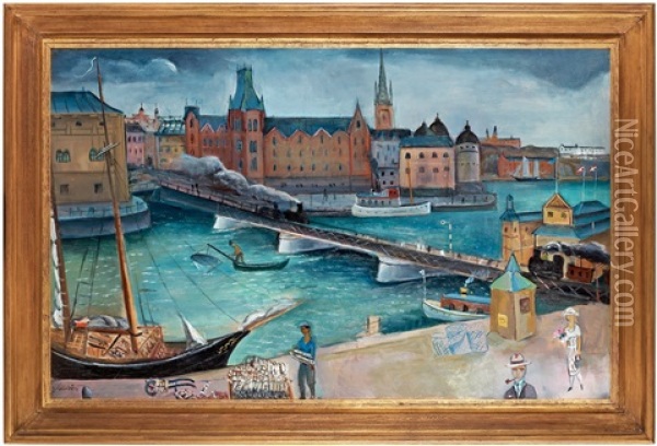 Tegelbacken (tegelbacken, Stockholm) Oil Painting - Eric C. Hallstroem