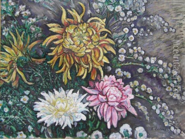 Les Chrysanthemes Oil Painting - Alfred Lesbros