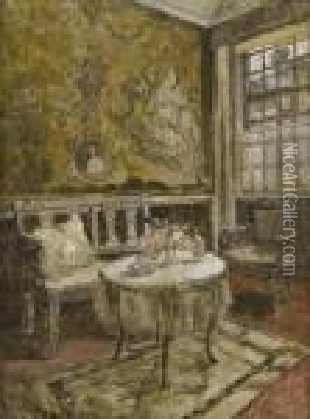 Prachtiges Wohnzimmerinterieur. Oil Painting - August Von Brandis