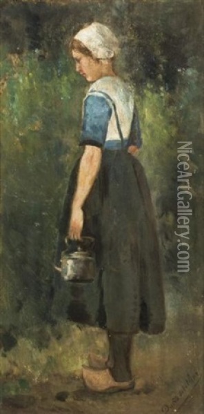 Portrait De Jeune Paysanne Oil Painting - David De La Mar