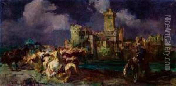 L'assedio Del Castello Oil Painting - Giuseppe Rivaroli