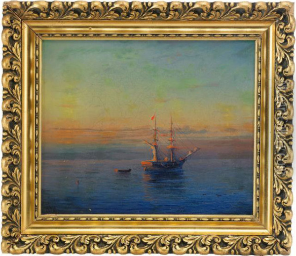 Sailing Ship In Sunset Oil Painting - Rufim Gavrilovitch Sudkovsky