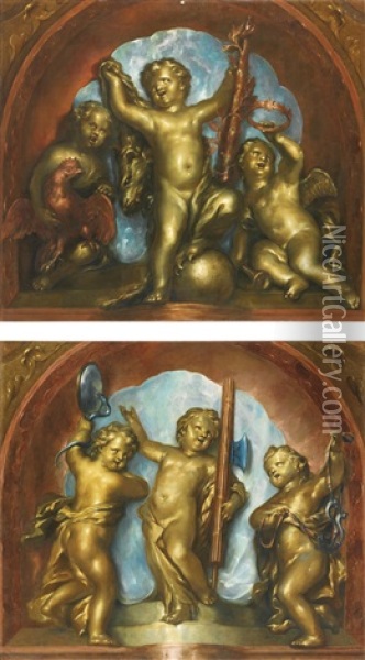 Trompe L'oeil Aux Putti Figurant Des Allegories Oil Painting - Jacob de Wit