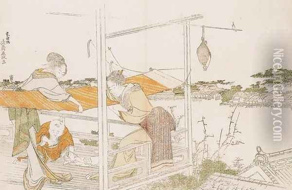 Stretching Cloth Oil Painting - Katsushika Hokusai
