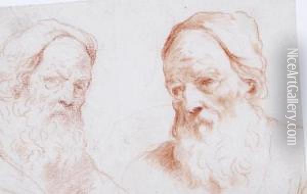 Study Of Two Male Heads Oil Painting - Acopo D'Antonio Negretti (see Palma Giovane)