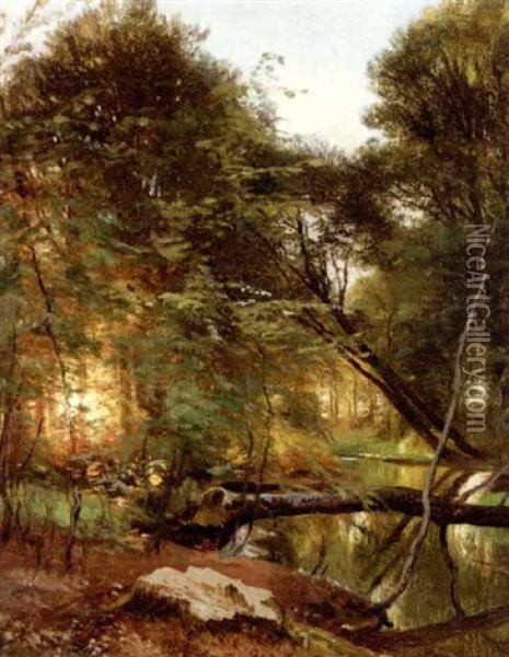 Alob I Skoven, Solnedgang Oil Painting - Carl Frederik Peder Aagaard