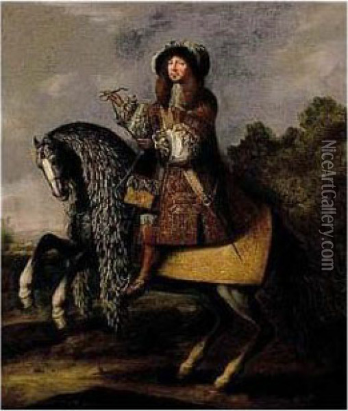 Equestrian Portrait Of A Gentleman Oil Painting - Adam Frans van der Meulen
