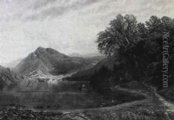 Landscape With Falls Oil Painting - Edmund Darch Lewis