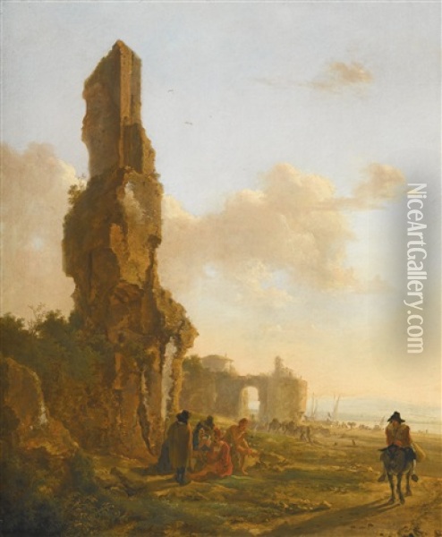 Italianate Landscape With Ruins Oil Painting - Jan Dirksz. Both