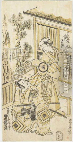 Two Yakusha-e Oil Painting - Torii Ii Kiyomasu