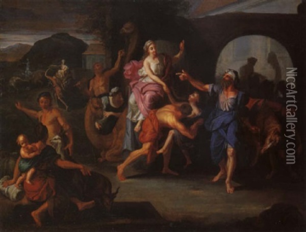 Alttestamentarische Szene (der Einzug Der Konigin Von Saba In Jerusalem?) Oil Painting - Johann Heinrich Schoenfeldt