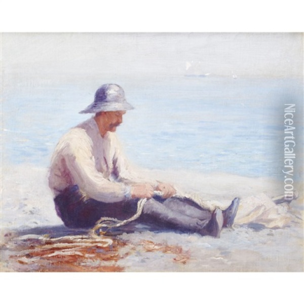 Perce Fisherman Mending His Nets Oil Painting - Robert Harris