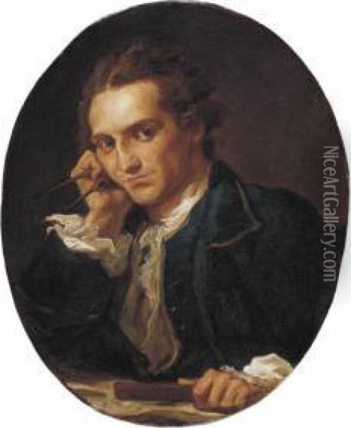 Portrait Of A Man, Said To Be Jacques Germain Soufflot Oil Painting - Jean Bernard Restout