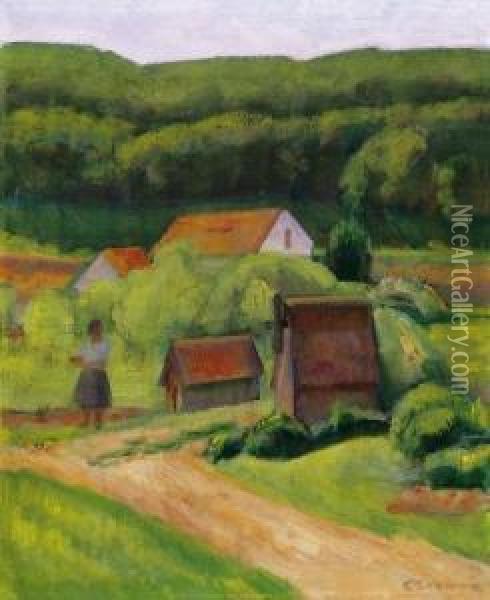Landscape With Red Roofs Oil Painting - Dezso Czigany