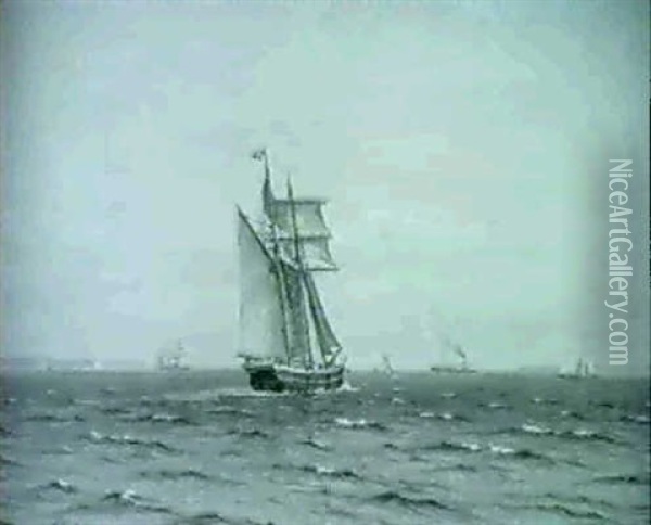 Marine, Sejlskibe Og Damper Pa Havet Oil Painting - Vilhelm Karl Ferdinand Arnesen