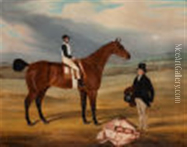 Foreigner With Jockey Up And His Owner Standing To The Right Oil Painting - William Nedham