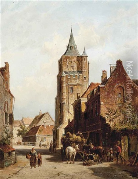 The Hay Cart In Amersfoort, Utrecht, Holland Oil Painting - Pieter Cornelis Dommershuijzen