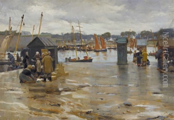 Hafen Von Concarneau Mit Fischersfrauen Oil Painting - Alfred Guillou