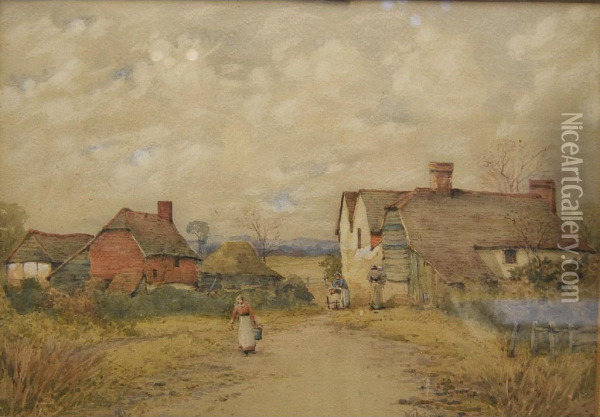 Cottages With Figures Oil Painting - William Anderson