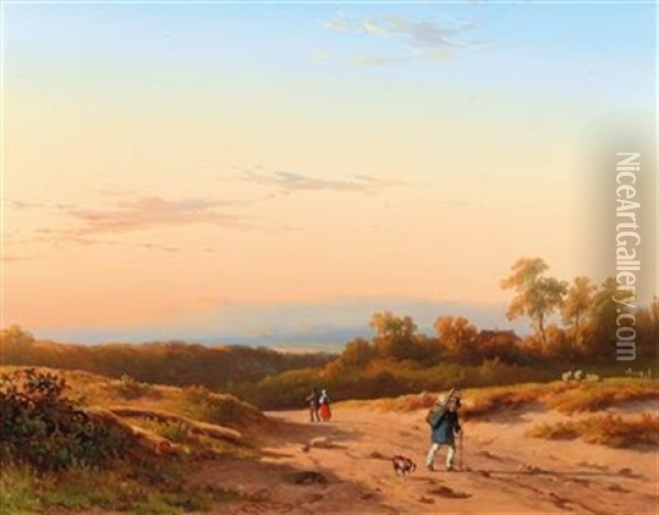 Broad Sunlit Landscape Oil Painting - Georg Andries Roth