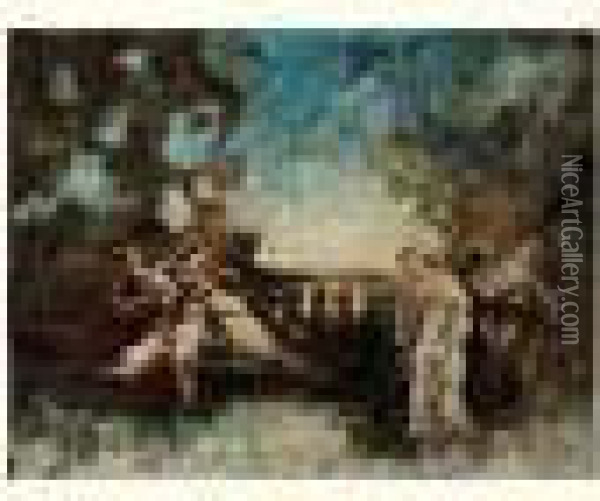  Scene De Parc  Oil Painting - Adolphe Joseph Th. Monticelli