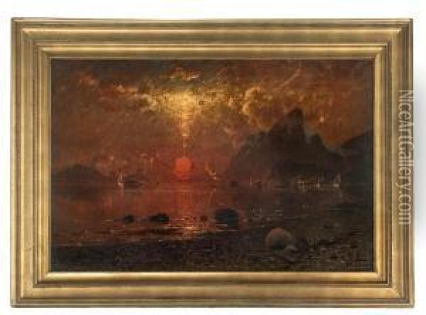 Midnight Sun Oil Painting - Adelsteen Normann
