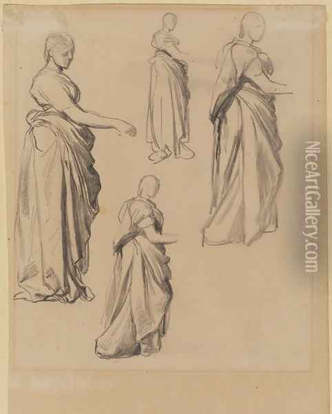 Four Studies Of A Draped Female Figure Oil Painting - George Frederick Watts