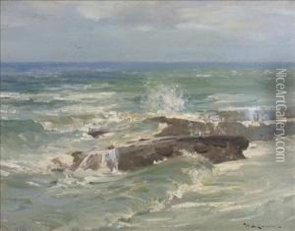 Waves Breaking Off The East Coast Oil Painting - William Bradley Lamond