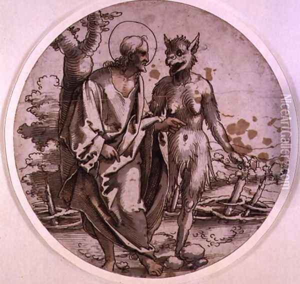 The Temptation of Christ, c.1522 Oil Painting - Hans Sebald Beham