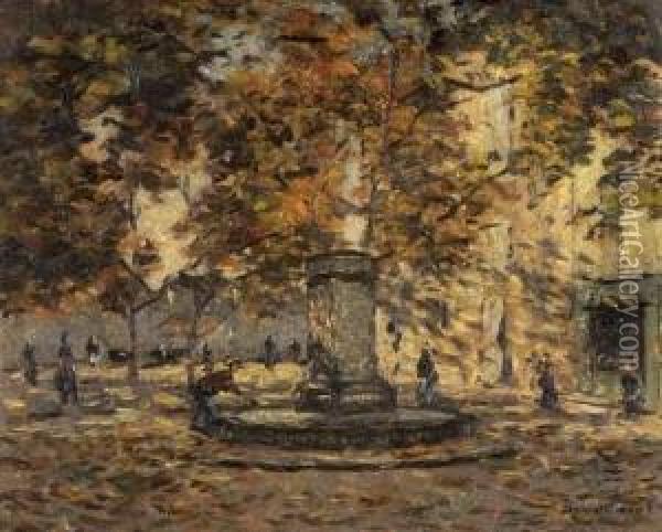 Place De Village A L'automne Oil Painting - Louis Braquaval