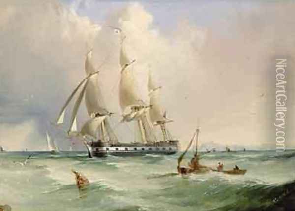 Frigate under Sail Oil Painting - Edward H. Niemann